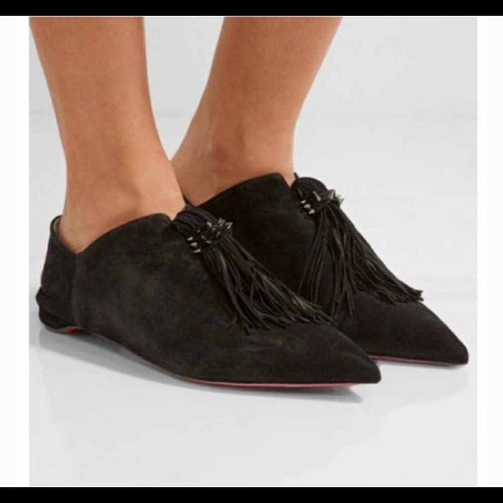 Christian Louboutin Medinana Studded Tassel Flat Convertible Loafers Mules Slide